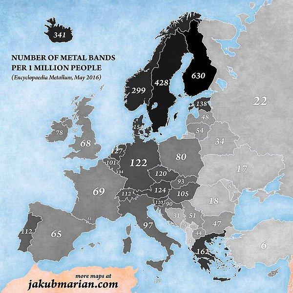 4. Bu epey popüler olmuştu. Ülkelerde 1 milyon kişiye düşen metal grubu sayısı.
