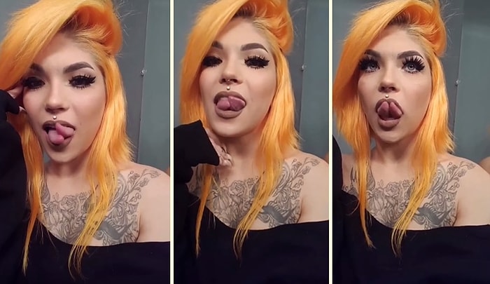 İkiye Ayrılmış Diliyle İlginç Hareketler Yapan Kadın