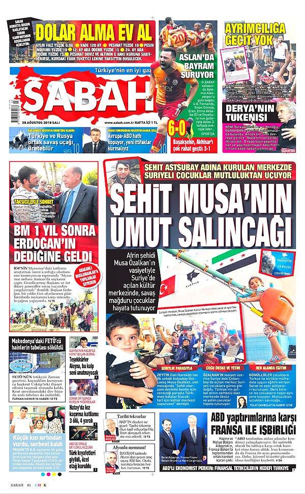 Sabah gazetesi bugün birinci sayfasından Derya Köroğlu’na yanıt verdi.
