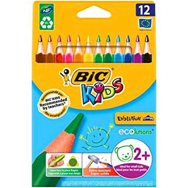 1. Öğretmenler tarafından tavsiye edilen, çocuklar için özel geliştirilmiş tasarımı ve yüksek hammadde kalitesiyle: 12'li BIC renkli kalem seti.