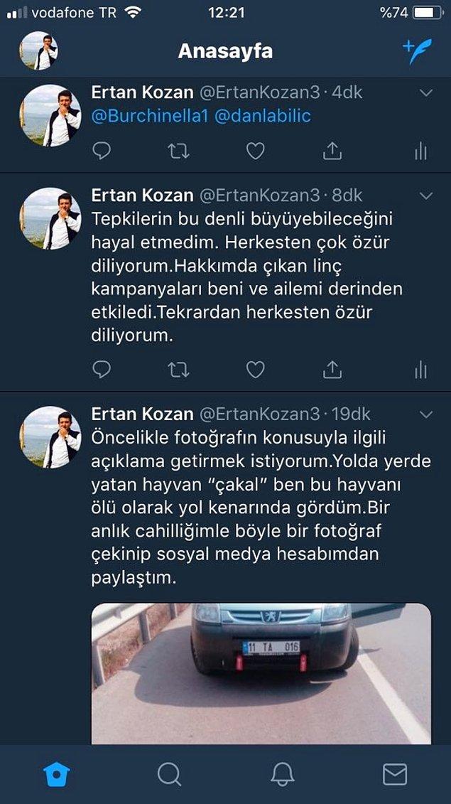 Ertan Kozan da tepkilerin ardından tweeti yayınlayan kullanıcıya bu mesajları atmış. 👇