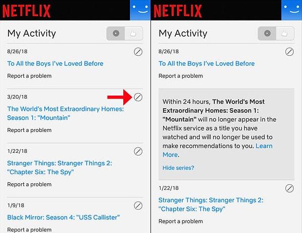 1. Netflix'in size sunduğu önerileri değiştirmek için 'Etkinliğim' sayfasından izleme geçmişinizi silebilirsiniz.