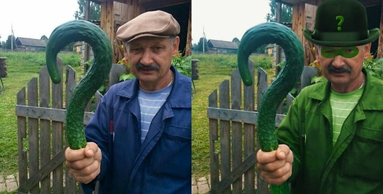 Российский загадочник: мужик с кривым огурцом стал звездой фотожаб