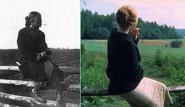 99. Andrei Tarkovsky'nin 1975'te yazıp yönettiği Zerkalo filmindeki bu kare, yönetmenin annesi Margarita Terekhova'nın 1932'deki fotoğrafının bir nevi uyarlamasıdır.