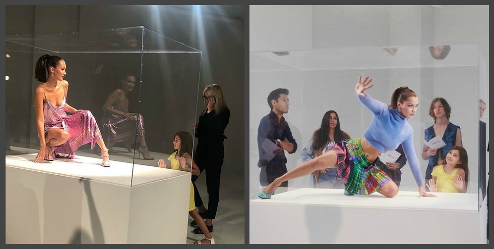 Белла Хадид в качестве музейного экспоната в новой фотосессии