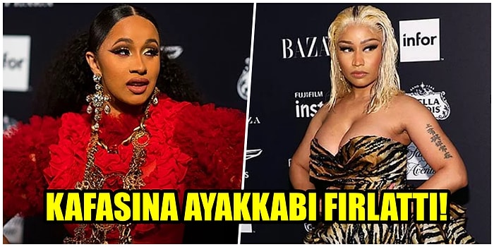 Kafasına Ayakkabı Fırlattı! Nicki Minaj ve Cardi B Moda Haftası Etkinliğinde Birbirine Girdi!