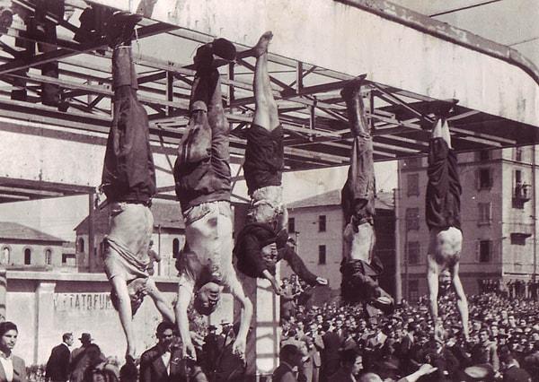 Audisio hiç beklemeden ateş ederek Mussolini'yi göğsünden vurdu. Mussolini yere düştü ama ölmedi ve ağır nefes alıyordu. Audisio yanına gitti ve göğsüne bir kurşun daha sıktı. Mussolini ve yandaşlarının cesetleri Loreto Meydanında teşhir edildi.