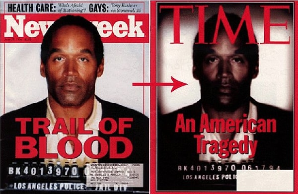 7. В 1994 году журналы Newsweek и Time  почти одновременно вышли с одинаковыми обложками, на которых был изображен футболист О. Джей Симпсон. Дело в том, что снимки были архивными, а сам спортсмен тогда был обвинен в убийстве своей бывшей жены.