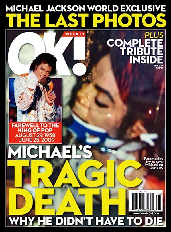 10. В июне 2009 года на обложке OK! Weekly появилось якобы последнее фото Майкла Джексона. Общественность не поверила в это и сочла, что издание таким образом решило привлечь читателей. Хотя сами издатели утверждали, что купили снимок за 500 тысяч долларов. А позже они оправдались, что хотели отдать дань великому человеку, но при этом напомнить, что он вел странный образ жизни.