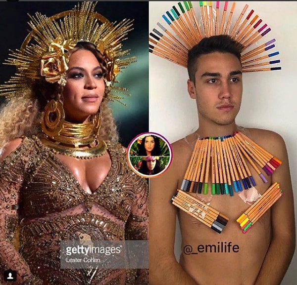 1. Феррари начал выкладывать свои пародии в 2014 году. Он создает аутфиты, используя подручные средства, которые находит дома.