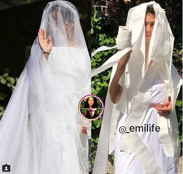 3. Недавно Феррари вдохновился свадебным нарядом Меган Маркл, хотя его версия была сделана из туалетной бумаги, в отличие от роскошного шелка герцогини Сассекской.