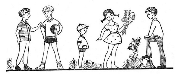 5. На рисунке пятеро ребят. Одного из них зовут Колей, и он стоит с краю. Если бы Нюра стояла рядом с Володей, то Петя оказался бы рядом со своим тёзкой. Кто где стоит?