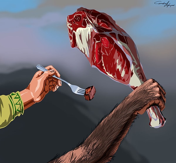 2. "Гоминид принял реальность, что рука человека — это отличный инструмент для достижения целей".