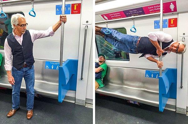 2. Örümcek Dede? Metroda yaşlı olduğu için yer verilen yaşlı amca, artistik hareketler sergilemiş.