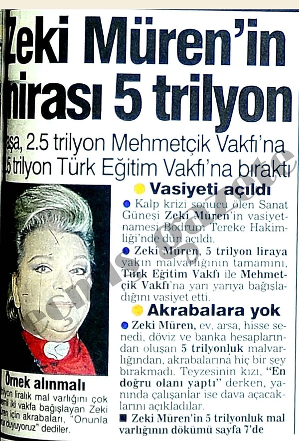 Onun vatan sevgisi o kadar büyüktü ki, 1996 yılında aramızdan ayrıldıktan sonra mal varlığının yarısını Türk Eğitim Vakfı'na, yarısını da Mehmetçik Vakfı'na bağışlanmasını vasiyet ettiği ortaya çıktı.