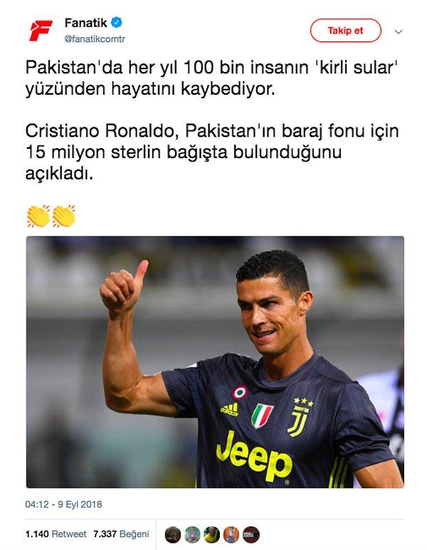 5. "Ronaldo’nun Pakistan’daki baraj için 15 milyon sterlin bağışladığı iddiası."