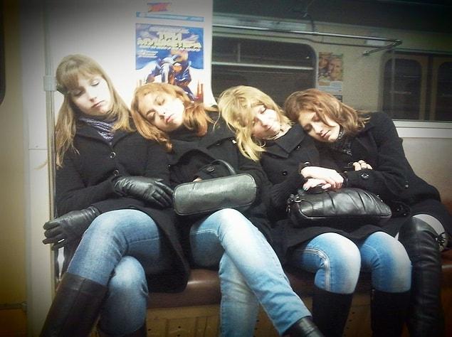 10. “These girls went into the subway, sat down, and fell asleep”