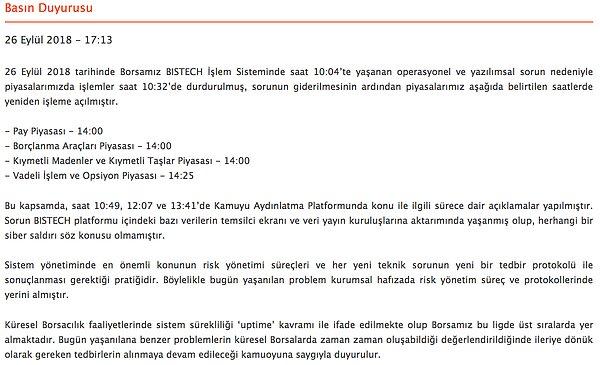 Borsa İstanbul ilerleyen saatlerde "siber saldırı" iddialarına yönelik bir açıklama daha yaptı 👇