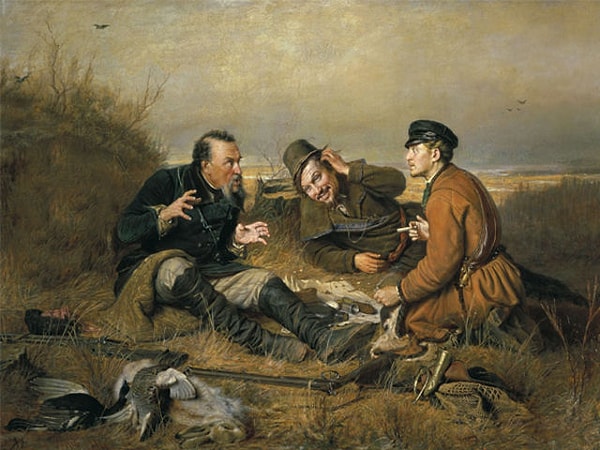 4. На картине Василия Перова "Охотники на привале" тоже не достает одной детали. Какой?