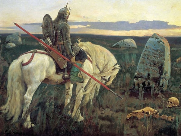 8. Приглядитесь внимательно: какая деталь отсутствует на картине Виктора Васнецова "Витязь на распутье"?