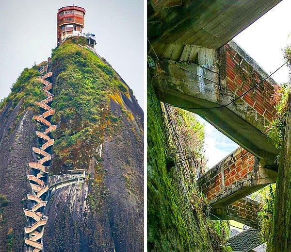 2. Kolombiya'da El Peñón de Guatapé adı verilen kaya ve oraya tırmanan merdivenler dünyanın en sıra dışı zirvelerinden biridir.