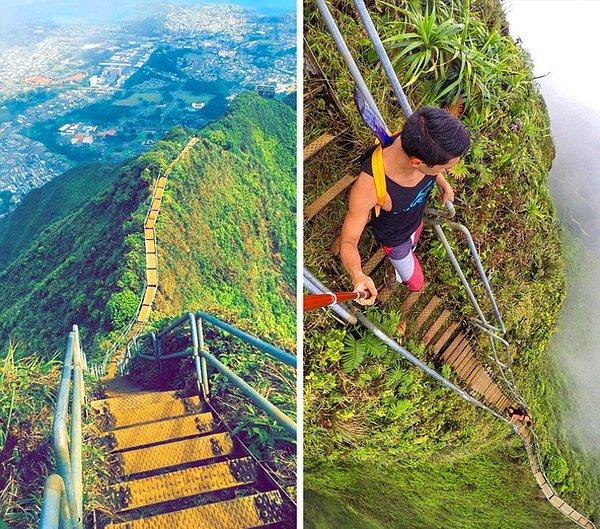 4. Nefes kesen parkurlar arayan turistlerin uğrak noktası, Hawaii'deki Haʻikū merdiveni.