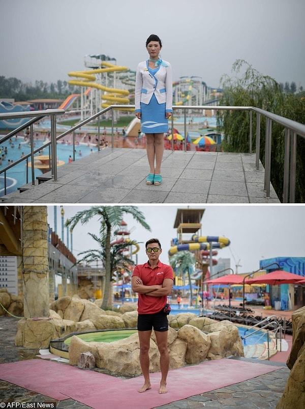 2. Pyongyang'daki Mansu Su Parkı çalışanı ve Güney Kore'deki One Mount Su Parkı'nda çalışan bir cankurtaran