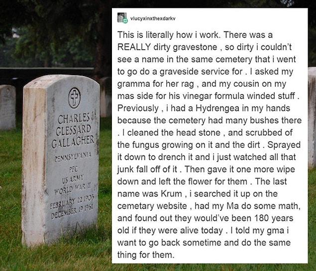 10. "I cleaned the headstone, because it was dirty!"