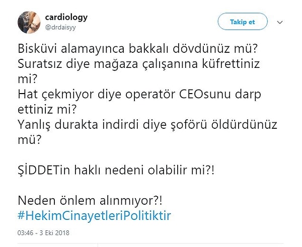 Sağlık çalışanlarına yönelik saldırılara ve yetersiz önlemlere, Twitter'da #HekimCinayetleriPolitiktir etiketiyle tepki gösteriliyor...