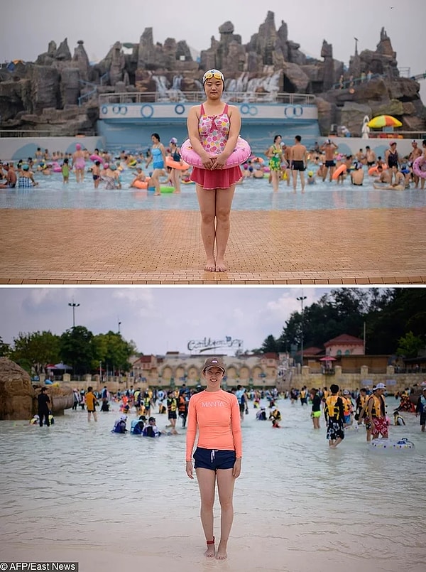 1. Как выглядит аквапарк в Северной Корее и в Южной Корее.