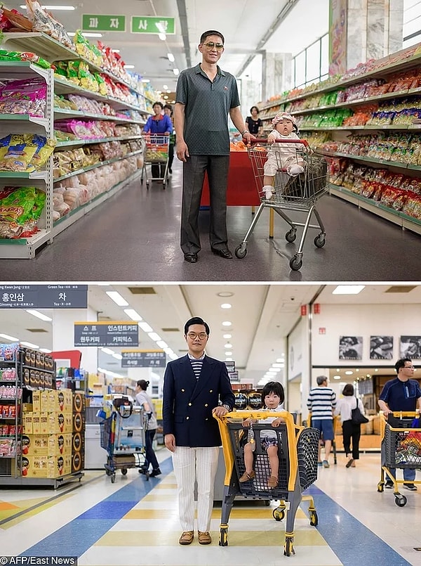 3. Как выглядит семья в супермаркете Северной Кореи и Южной Кореи.