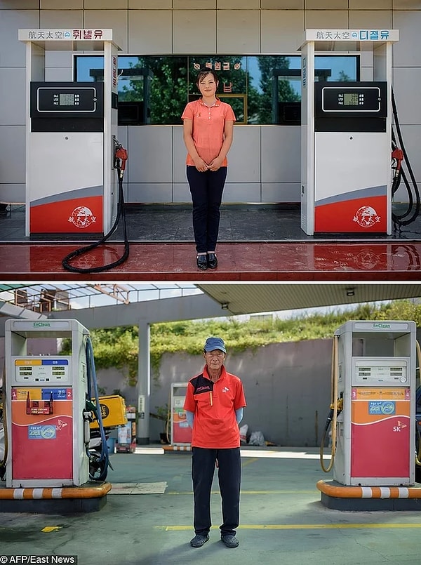 9. Как выглядит сотрудник заправки в Северной Корее и в Южной Корее.