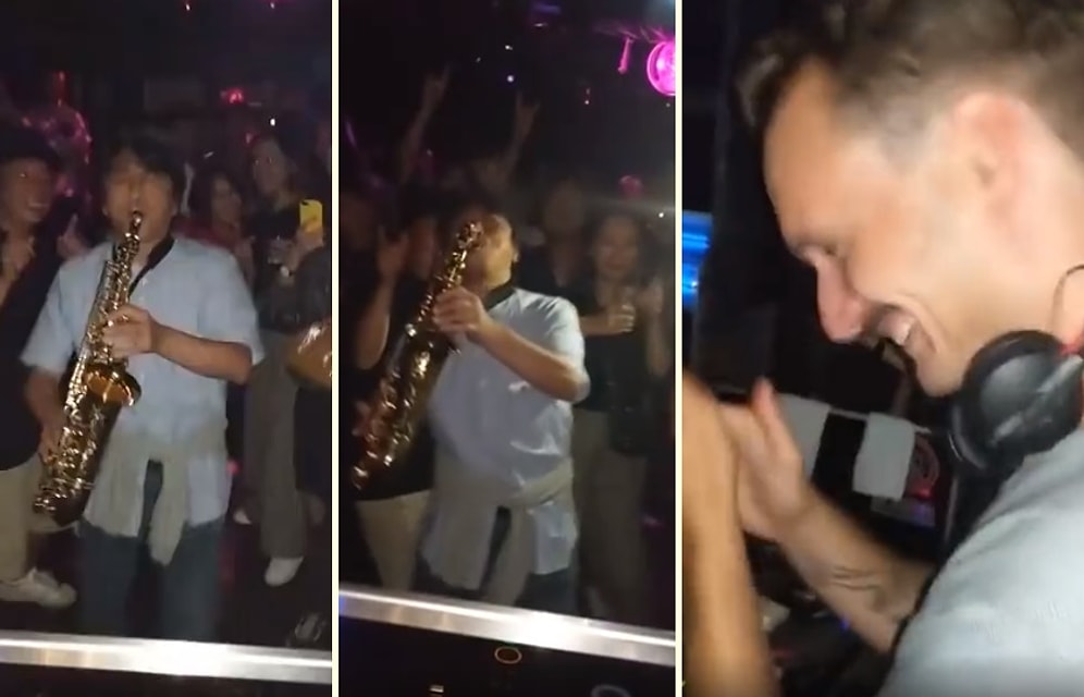 Gece Kulübünde Saksafonu İle DJ'ye Eşlik Eden Adam