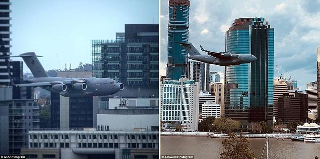 Avustralya'da Alçak Uçuş Yaparak Gökdelenlerin Arasına Dalan Uçak