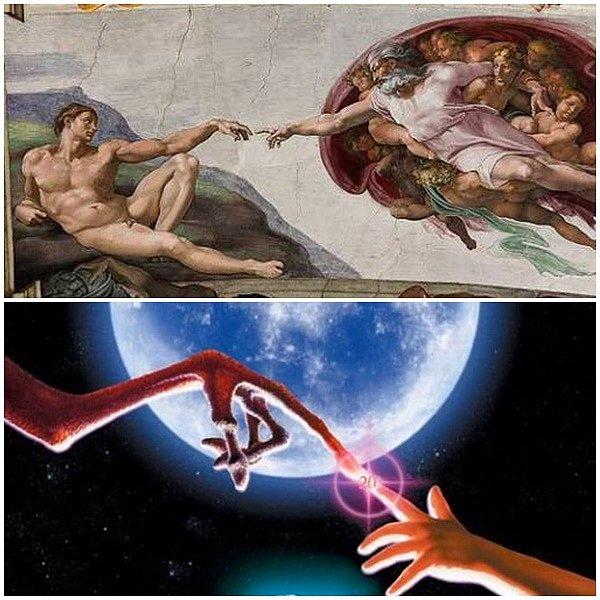 20. The Creation of Adam (1512) - Michelangelo / E.T. the Extra-Terrestrial (1982) - Steven Spielberg