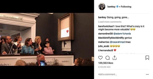 Banksy is also shared the moment of auction as "going, going,gone"