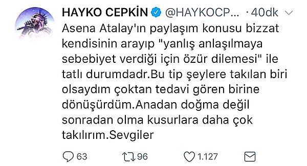 Hatta Asena Atalay da böyle nahoş bir benzetme yapmış, daha sonra yanlış anlaşıldığı için pişman olmuştu. Hayko bu durumla ilgili yorumunu Twitter üzerinden yapmıştı.