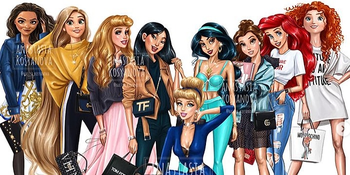 Немного гламура к классике: Современные и модные диснеевские принцессы от молодой художницы