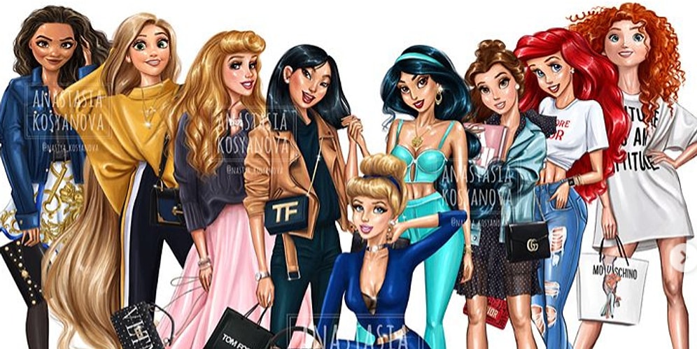 Немного гламура к классике: Современные и модные диснеевские принцессы от молодой художницы