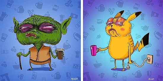 Еще чашечку! Как выглядели бы знаменитые мультяшные персонажи, если бы у них была кофеиновая зависимость