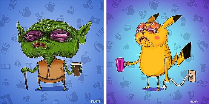 Еще чашечку! Как выглядели бы знаменитые мультяшные персонажи, если бы у них была кофеиновая зависимость