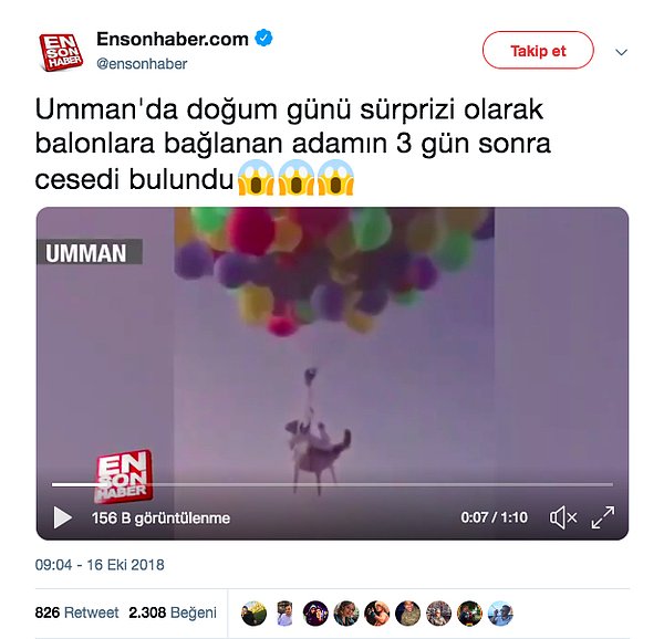 6. "Videonun Umman’da doğum günü için balona bağlanıp düşen adamı gösterdiği iddiası."