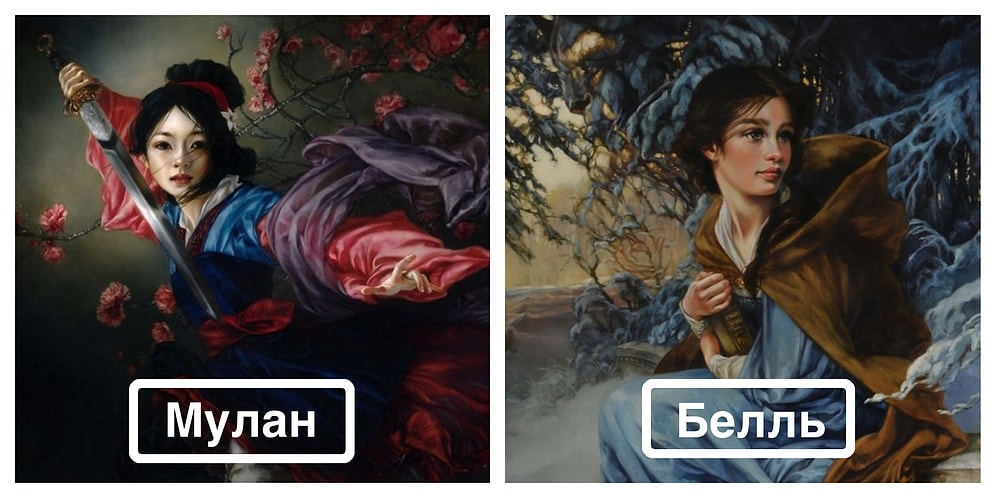 Художница показала, как выглядели бы герои Диснея, если бы их рисовали масляными красками