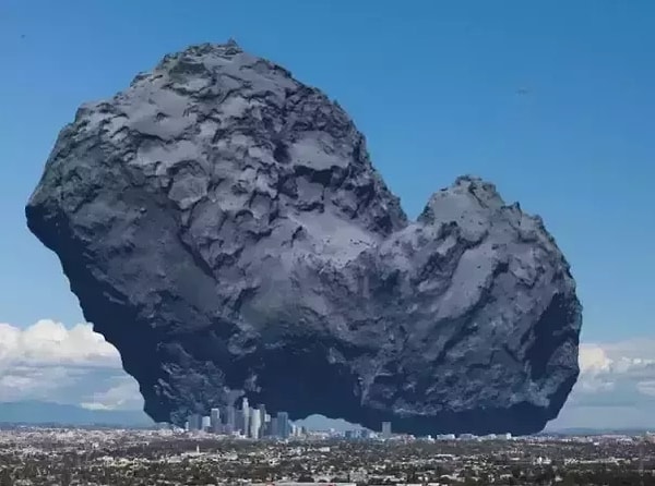 4. Avrupa Uzay Ajansı'nın üzerine aygıt indirdiği 67P/Churyumov–Gerasimenko gökcisminin Los Angeles'a kıyasla büyüklüğü.