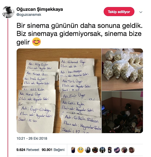 Oğuzcan Şimşekkaya bu çocukların sinema etkinliğini sosyal medyada paylaştıktan sonra çok güzel gelişmeler de yaşandı bu arada.