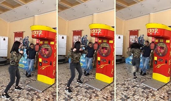 Yumruk Atma Makinesini Hiç Olmadığı Kadar İyi Kullanan Kadın!