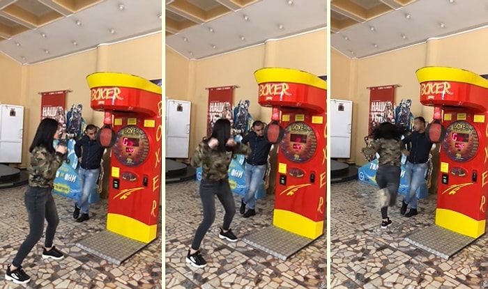 Yumruk Atma Makinesini Hiç Olmadığı Kadar İyi Kullanan Kadın!