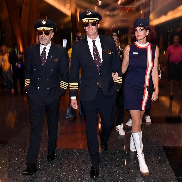 8. George Clooney, Rande Gerber and Cindy Crawford as pilots and a flight attendant