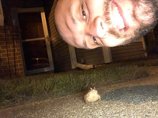 15. “For the past month, this frog has jumped from out of the grass onto the sidewalk each night when we get home. His name is Jamal.”