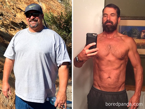 7. " Минус 47 кг за 15 месяцев. Сначала бросил пить. Затем сменил диету. И, наконец, в течение 12 месяцев активно занимался спортом. Возраст - это только оправдание"